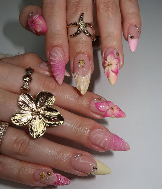Pink Paradise Beach Handmade Press on nails - Summer Nails