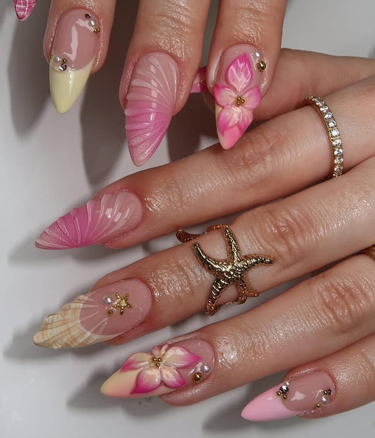Pink Paradise Beach Handmade Press on nails - Summer Nails