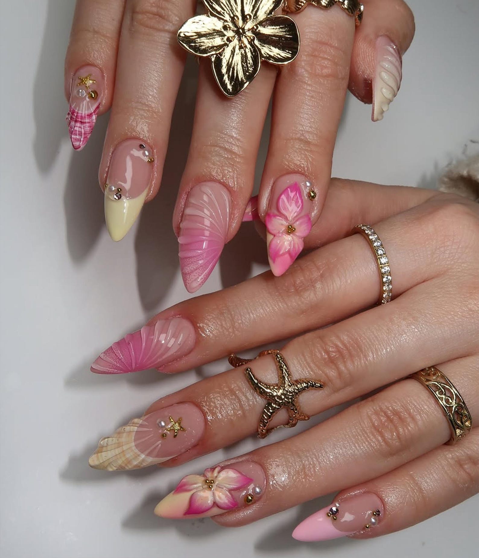 Pink Paradise Beach Handmade Press on nails - Summer Nails