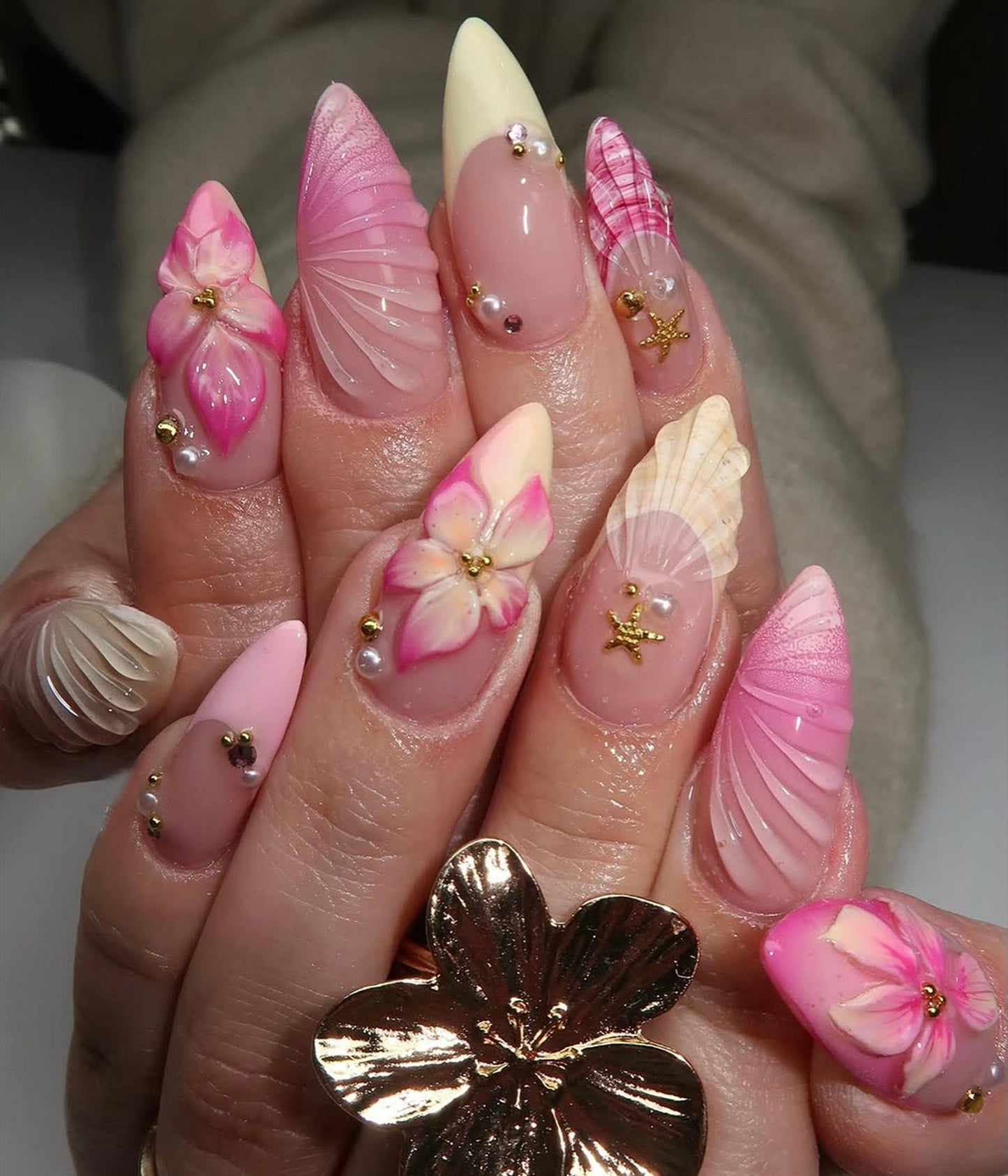 Pink Paradise Beach Handmade Press on nails - Summer Nails