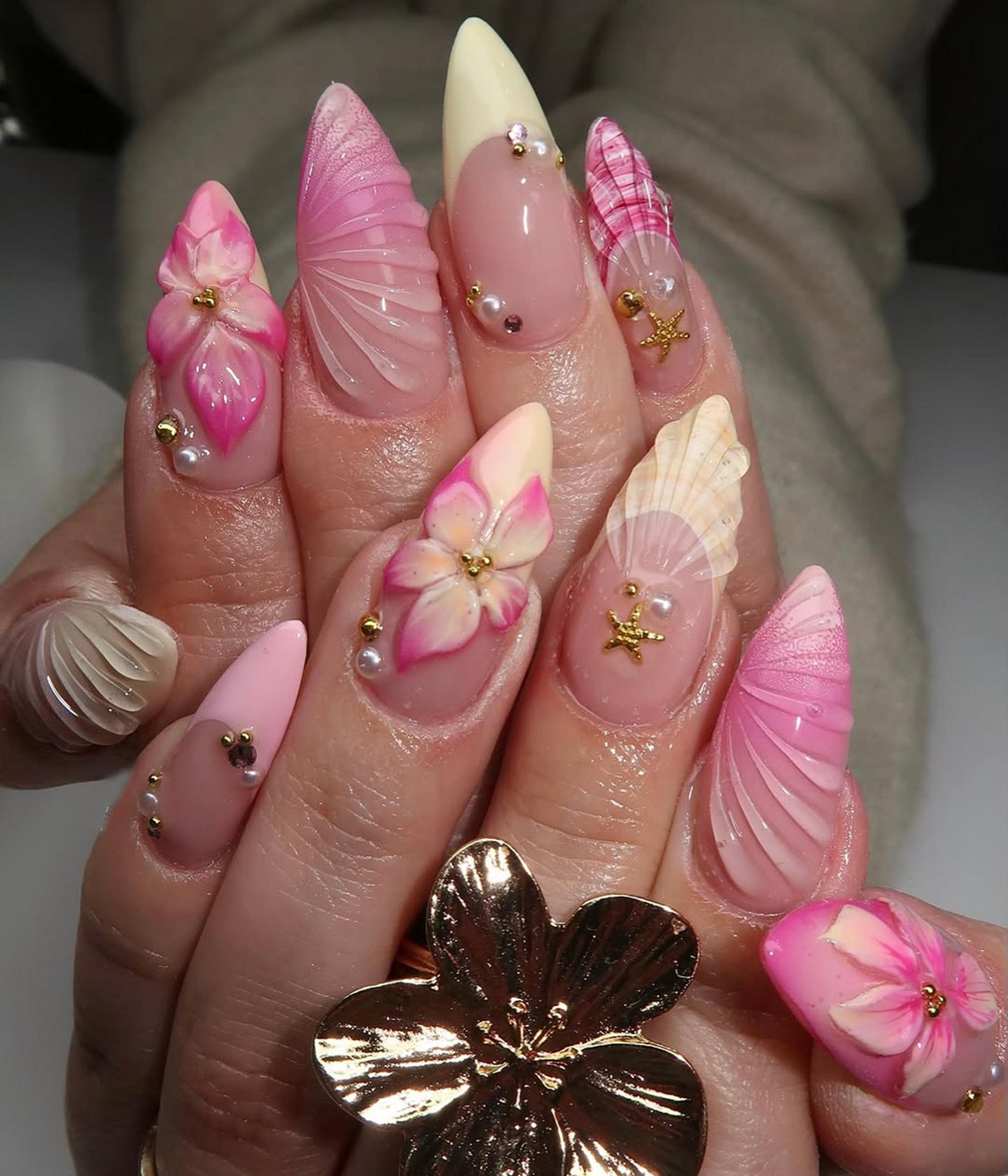Pink Paradise Beach Handmade Press on nails - Summer Nails