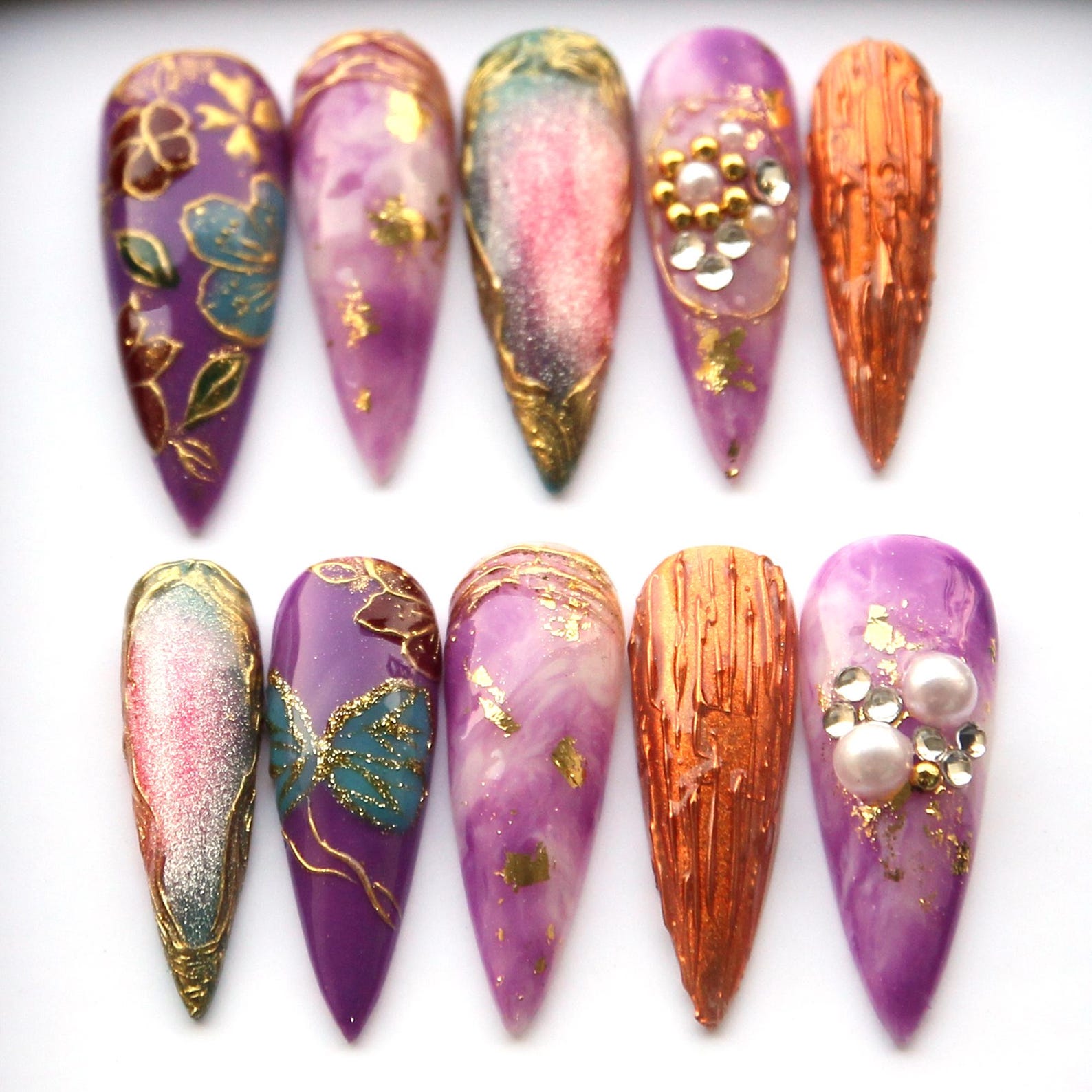 Purple Cat-eyes Handmade Press on nails - Summer Nails