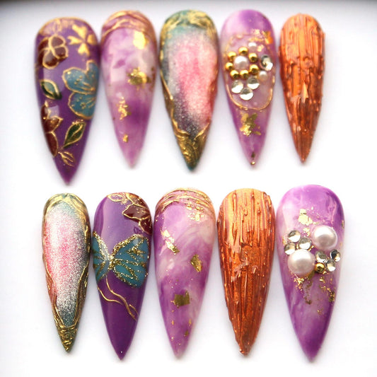Purple Cat-eyes Handmade Press on nails - Summer Nails