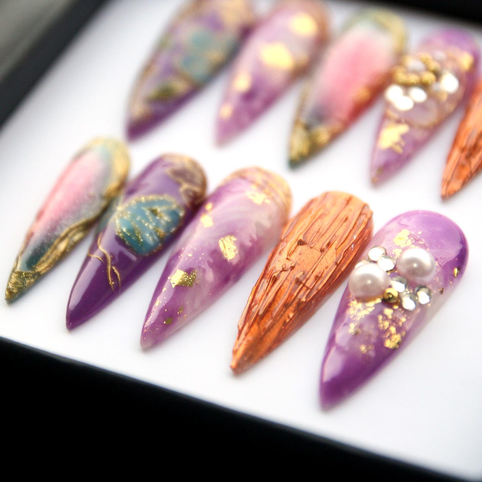 Purple Cat-eyes Handmade Press on nails - Summer Nails