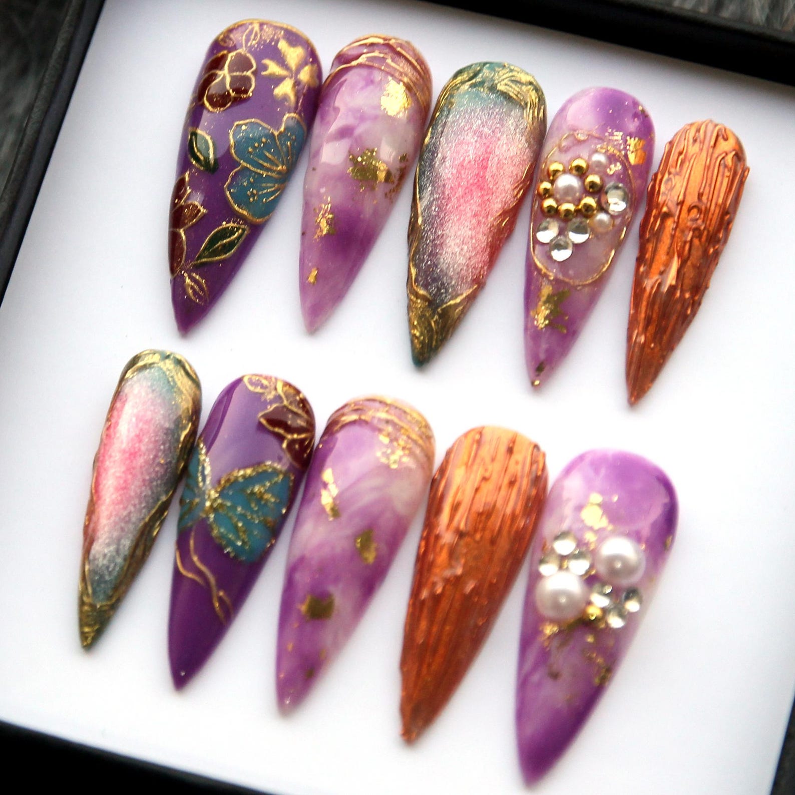 Purple Cat-eyes Handmade Press on nails - Summer Nails