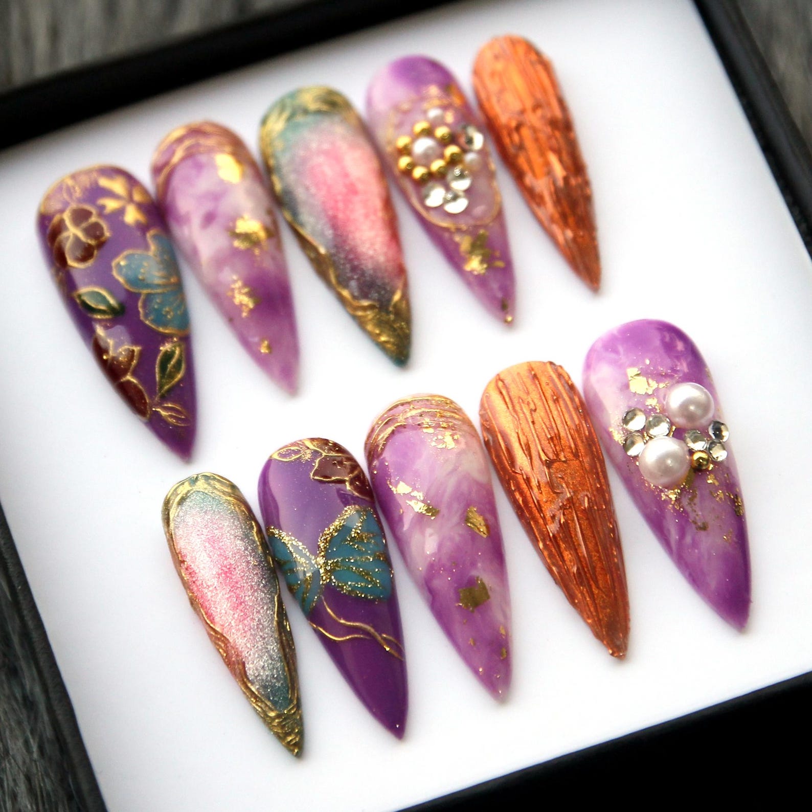 Purple Cat-eyes Handmade Press on nails - Summer Nails