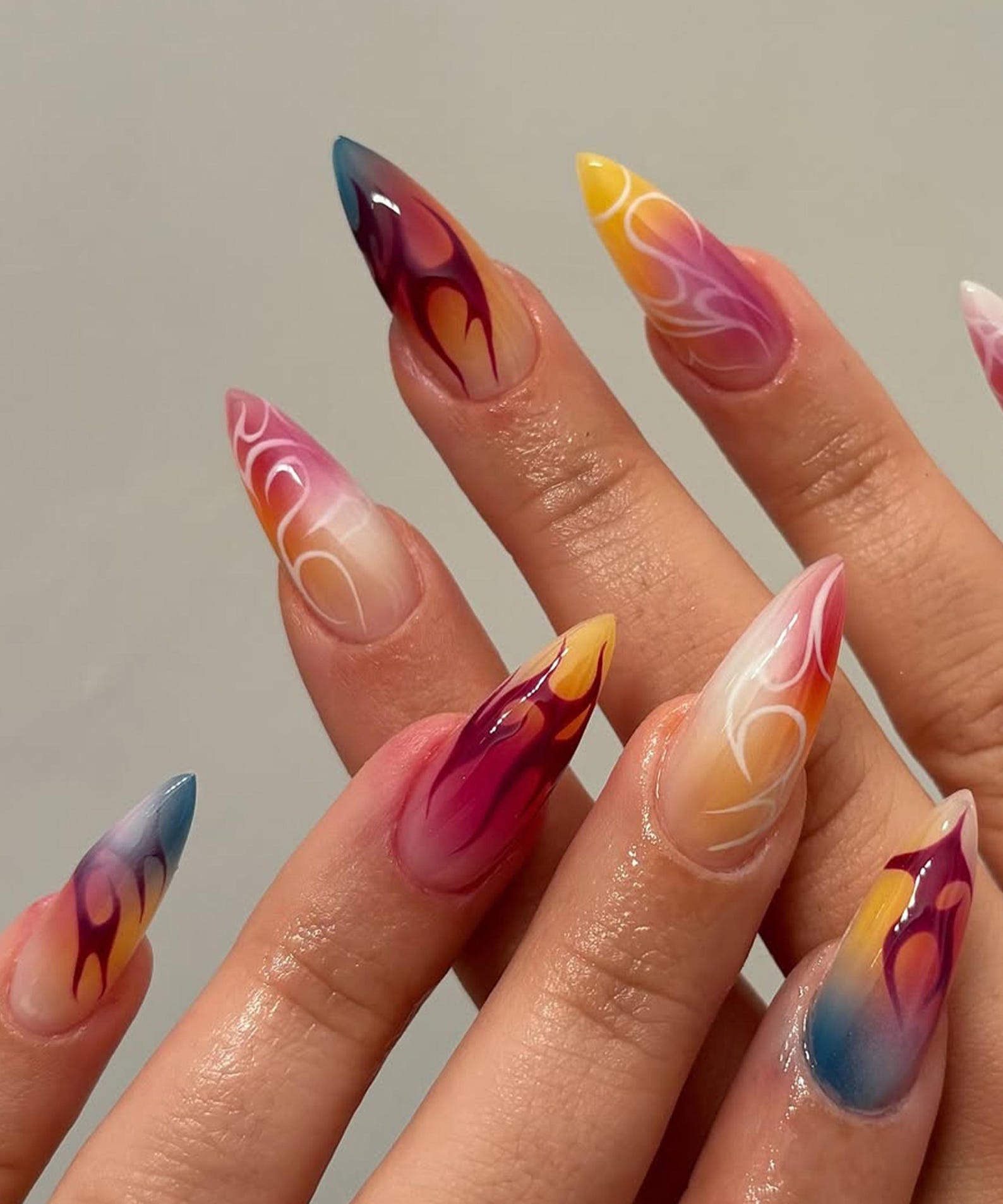 Rainbow Ombre Flame Handmade Press on nails - Summer Nails