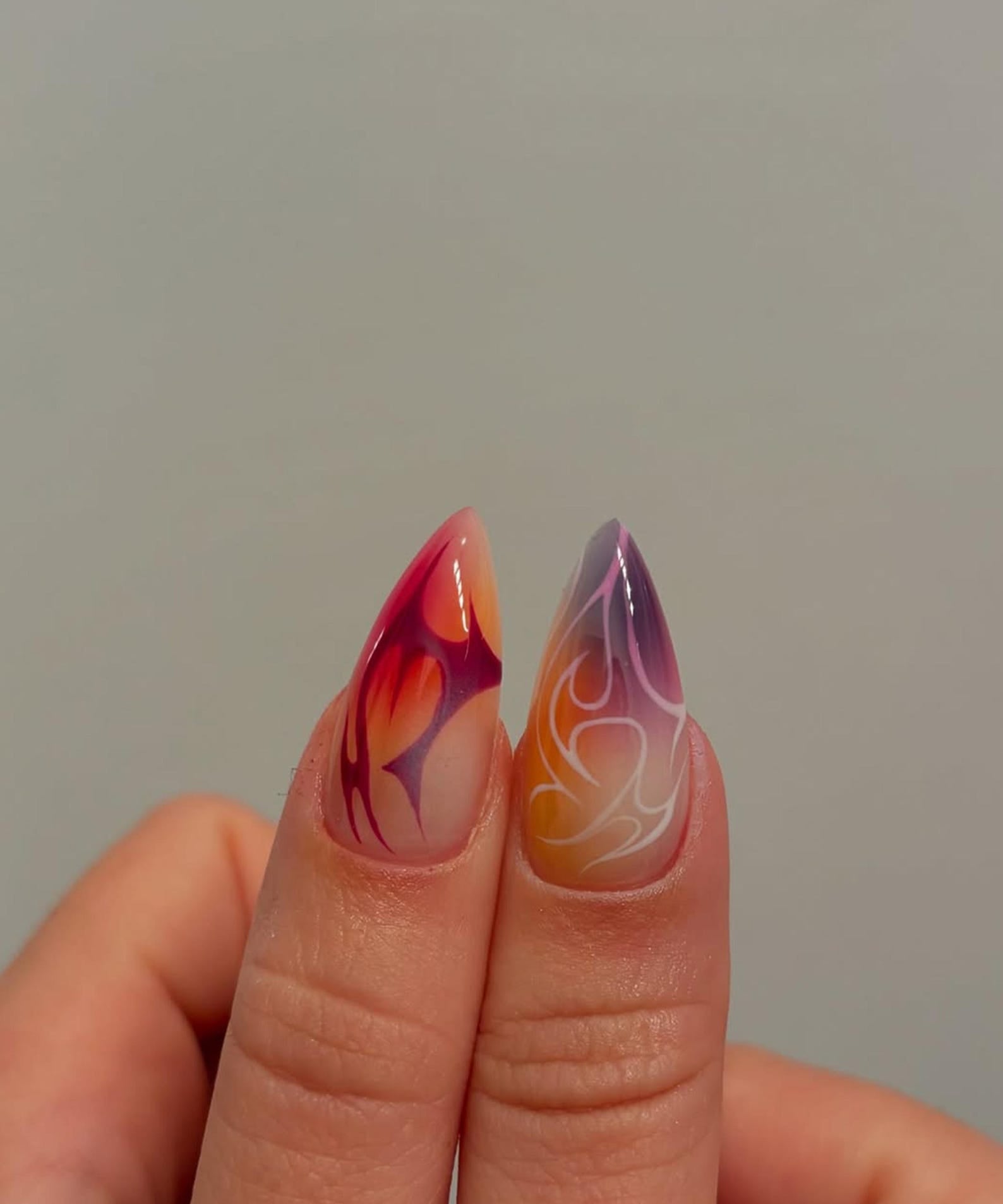 Rainbow Ombre Flame Handmade Press on nails - Summer Nails