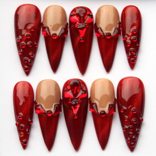 Red Cat-Eyes Handmade Press on nails - Summer Nails