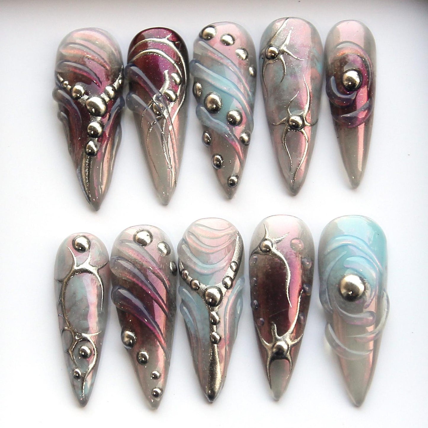 Reusable Aurora Handmade Press on nails - Summer Nails