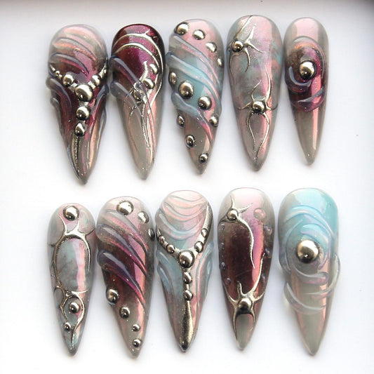 Reusable Aurora Handmade Press on nails - Summer Nails