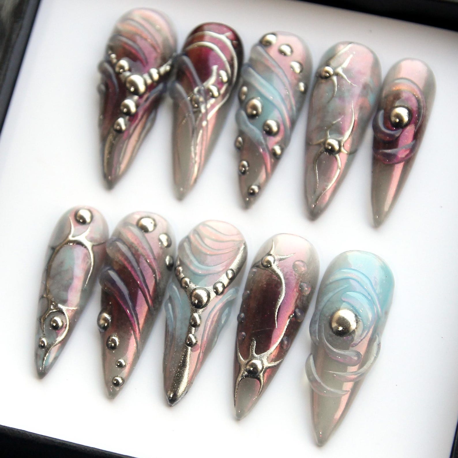 Reusable Aurora Handmade Press on nails - Summer Nails