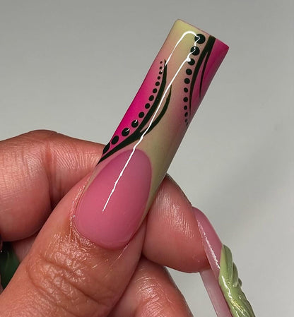 Rhinestone Lily Flower Handmade Press on nails - Summer Nails