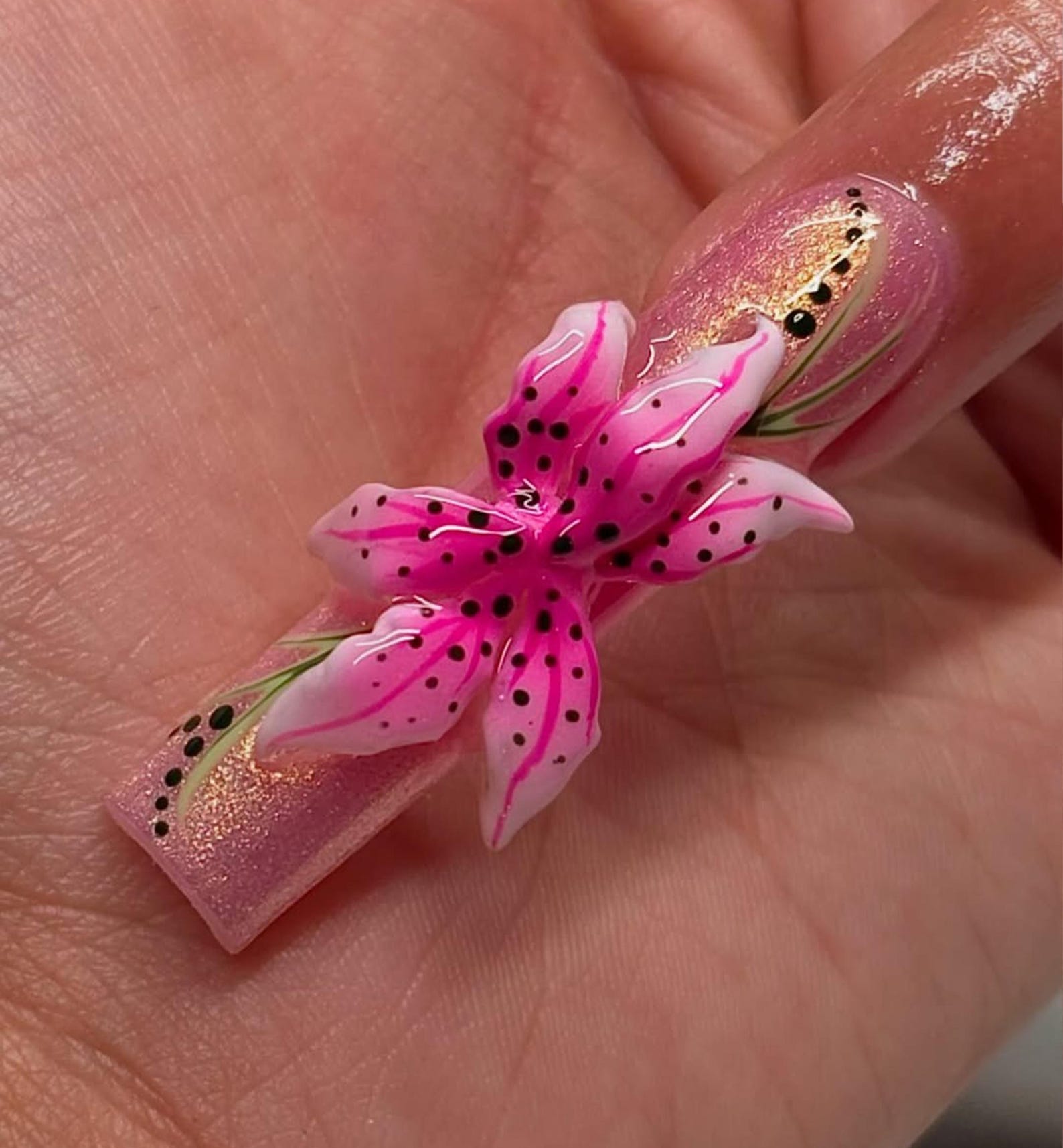 Rhinestone Lily Flower Handmade Press on nails - Summer Nails