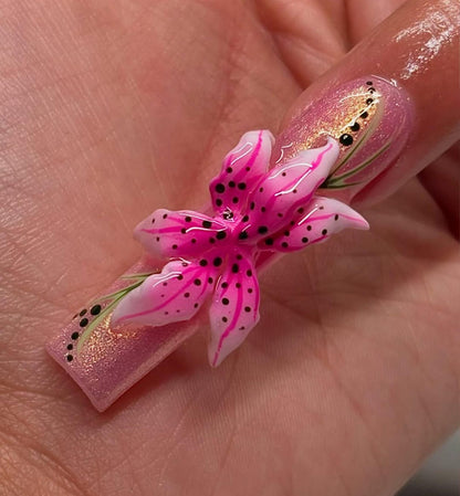 Rhinestone Lily Flower Handmade Press on nails - Summer Nails