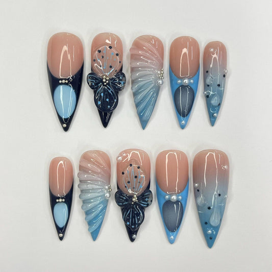 Sea Blue Handmade Press on nails - Summer Nails