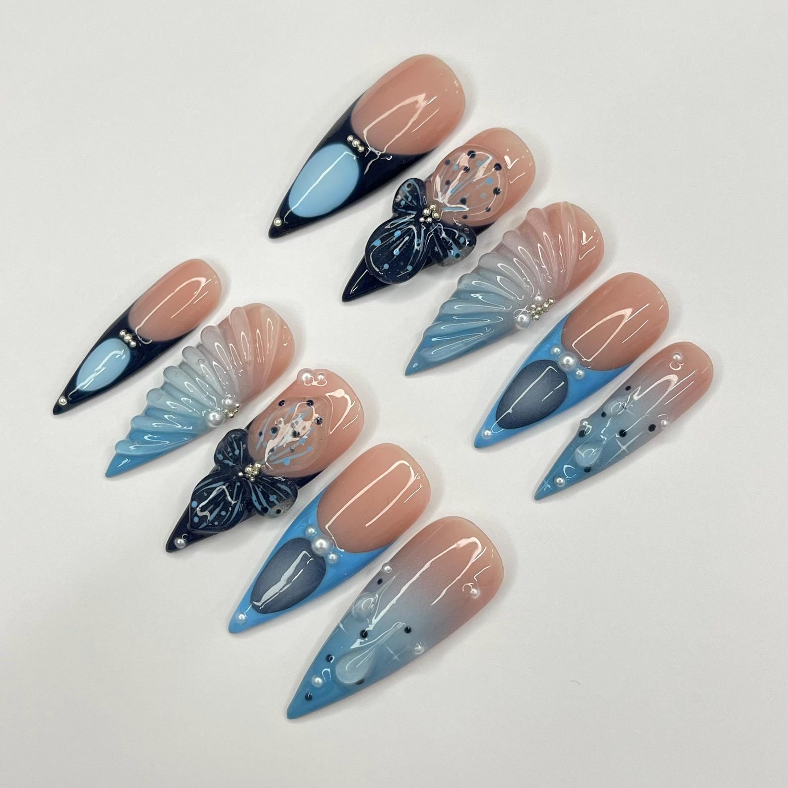 Sea Blue Handmade Press on nails - Summer Nails