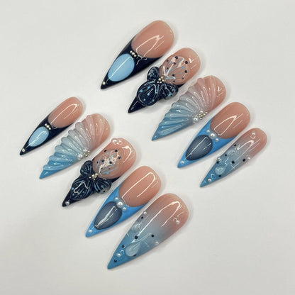 Sea Blue Handmade Press on nails - Summer Nails