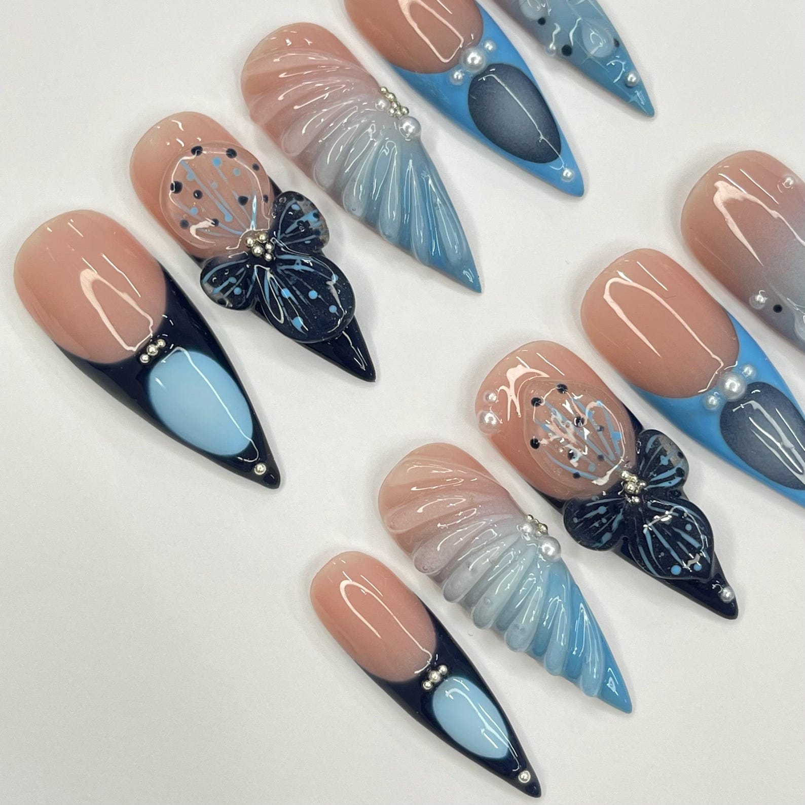 Sea Blue Handmade Press on nails - Summer Nails