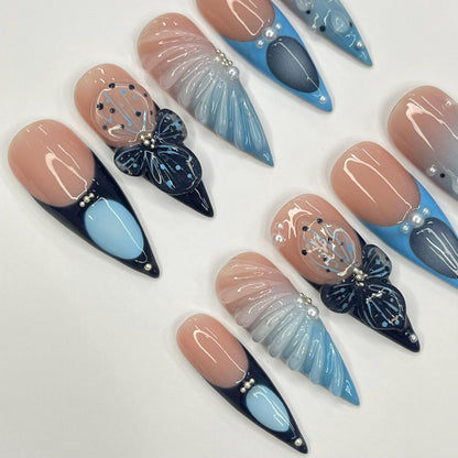 Sea Blue Handmade Press on nails - Summer Nails