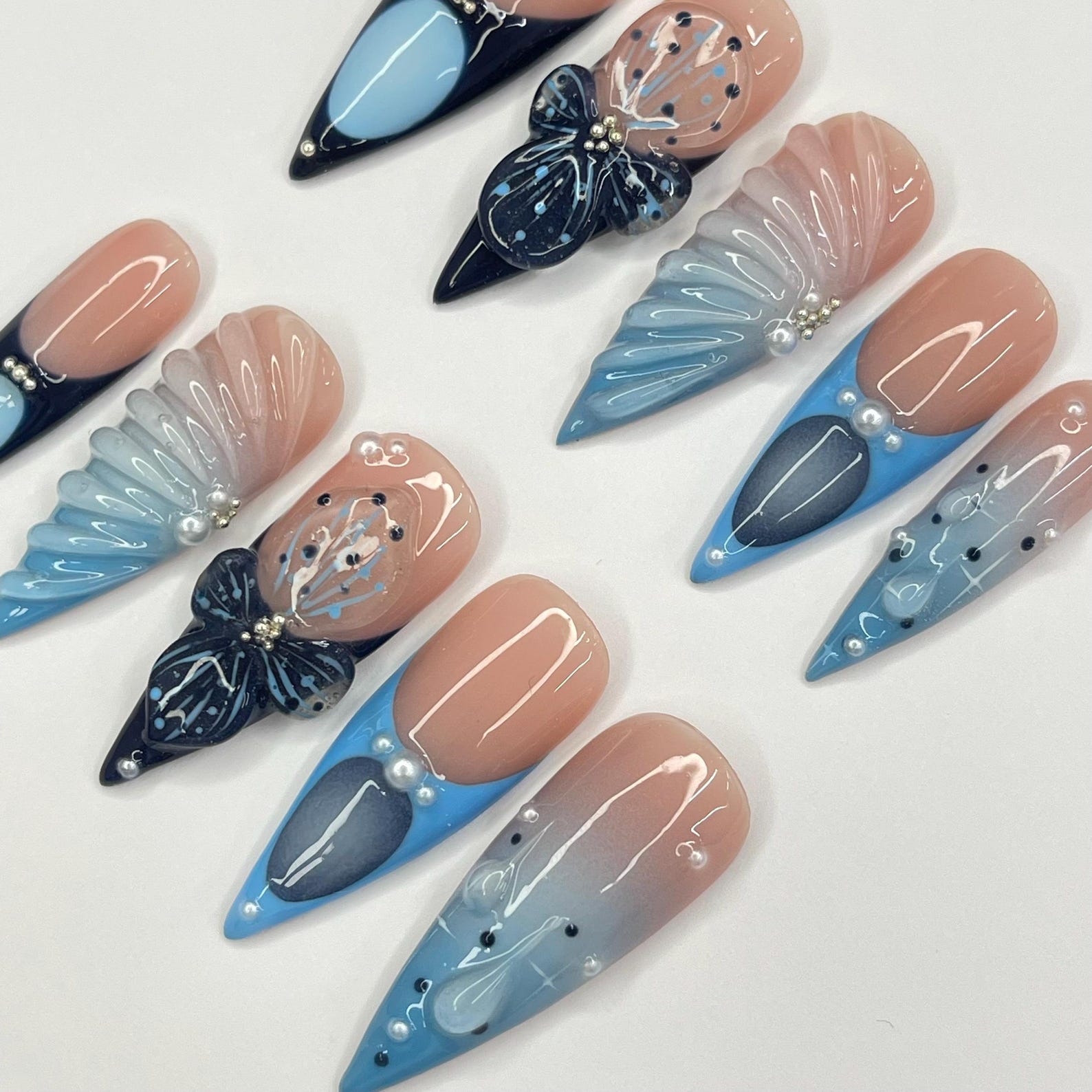 Sea Blue Handmade Press on nails - Summer Nails