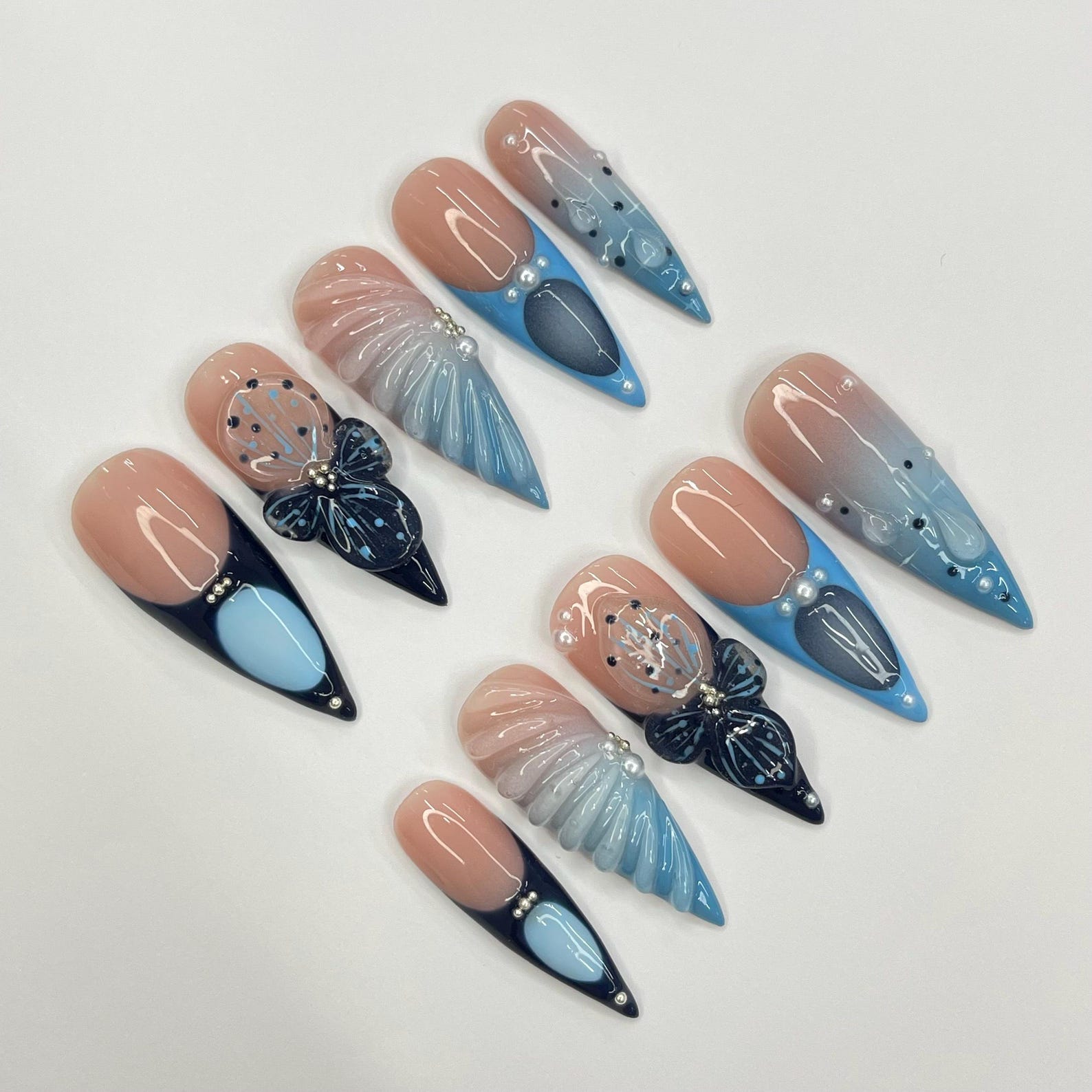 Sea Blue Handmade Press on nails - Summer Nails