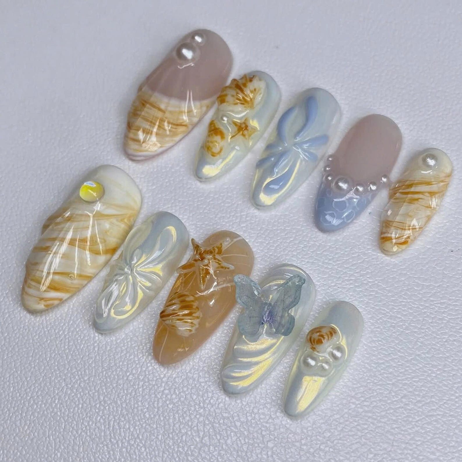 Seashell Butterfly Handmade Press on nails - Summer Nails
