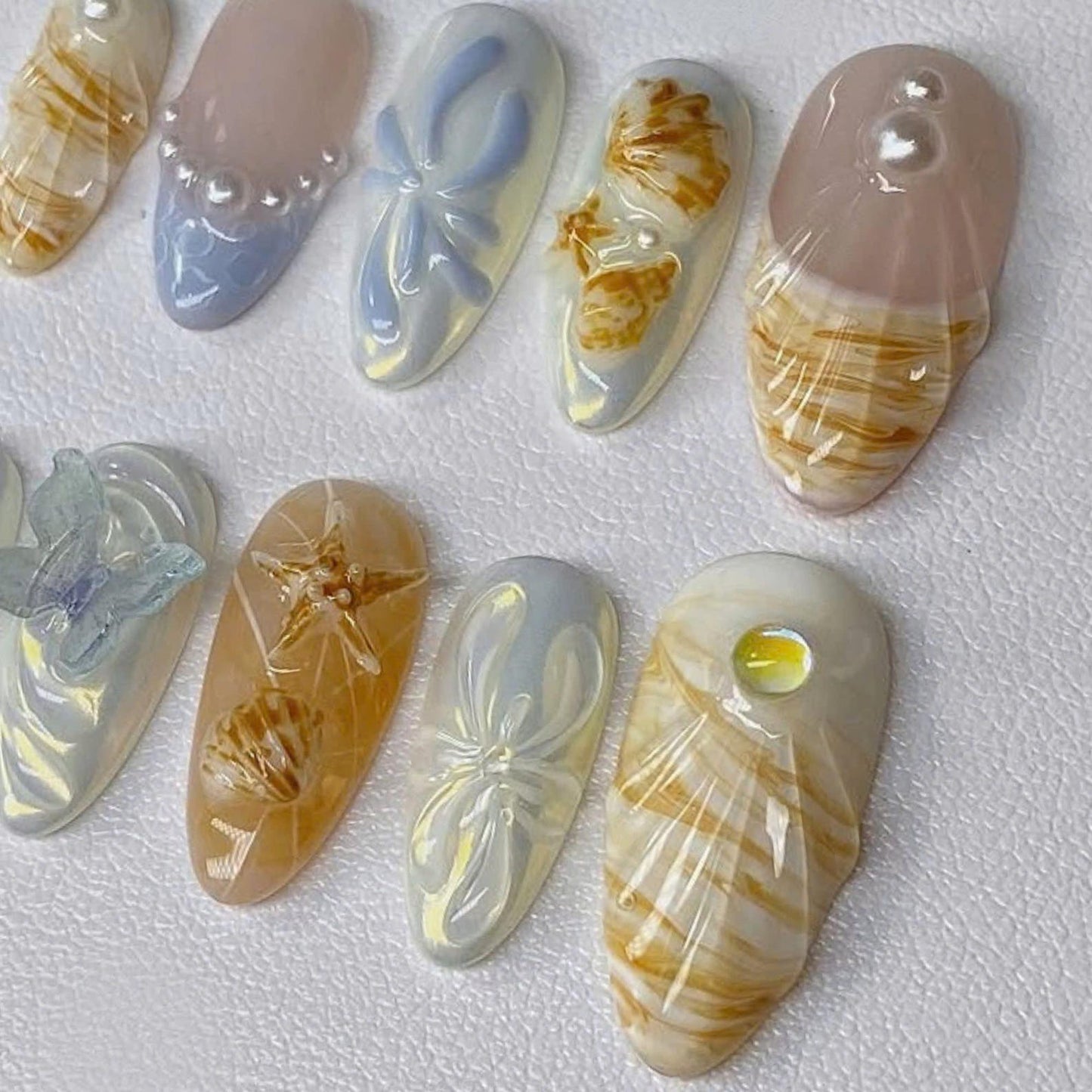 Seashell Butterfly Handmade Press on nails - Summer Nails