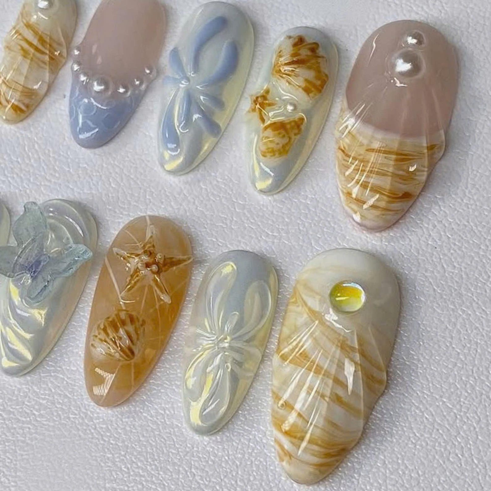 Seashell Butterfly Handmade Press on nails - Summer Nails