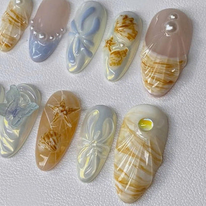 Seashell Butterfly Handmade Press on nails - Summer Nails