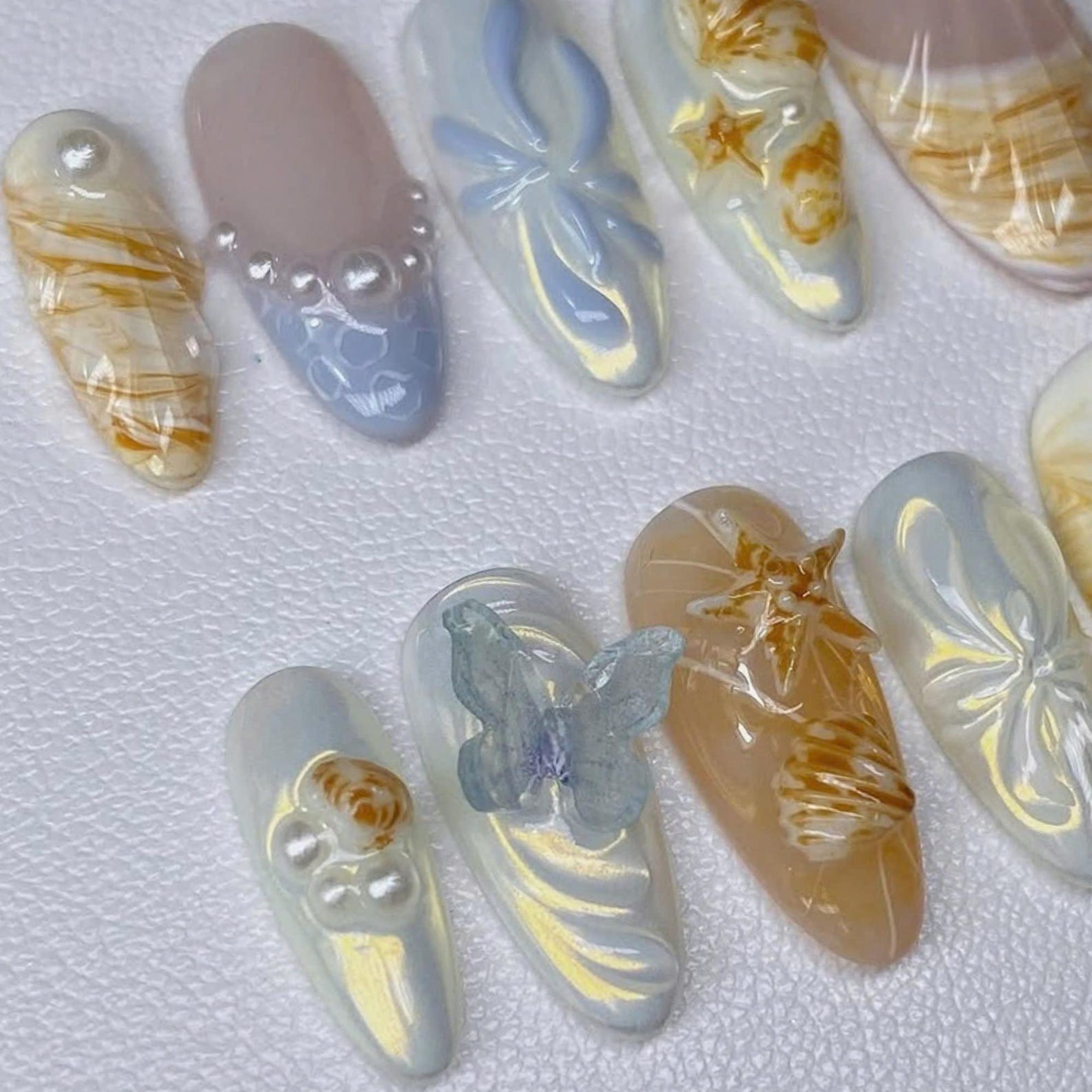 Seashell Butterfly Handmade Press on nails - Summer Nails