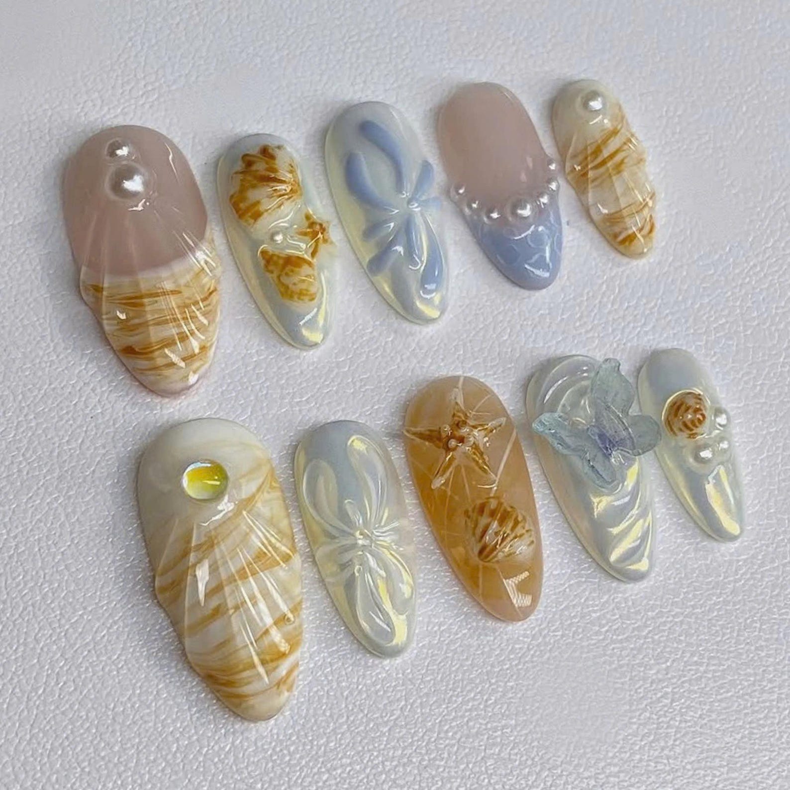 Seashell Butterfly Handmade Press on nails - Summer Nails