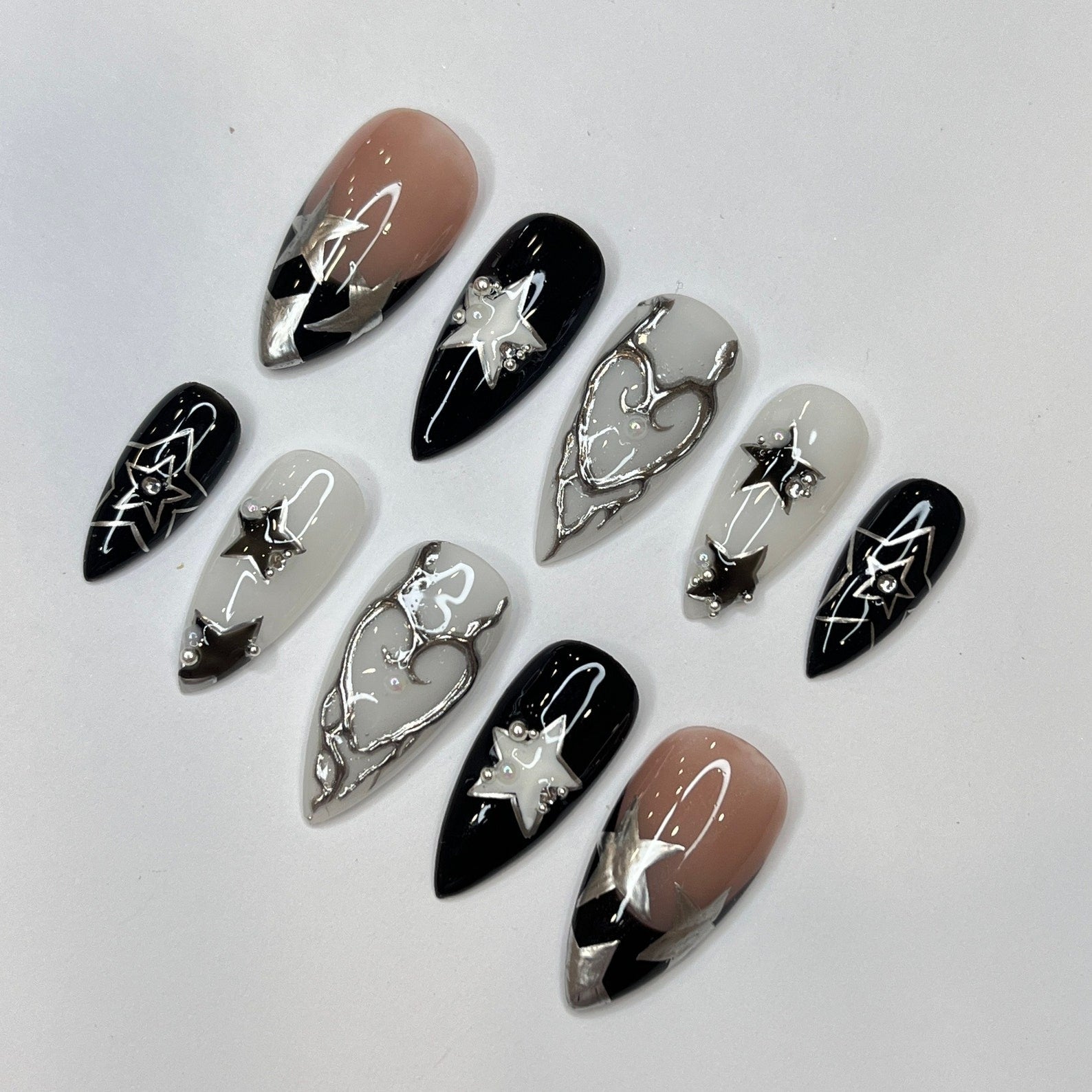Silver Stars Handmade Press on nails - Summer Nails
