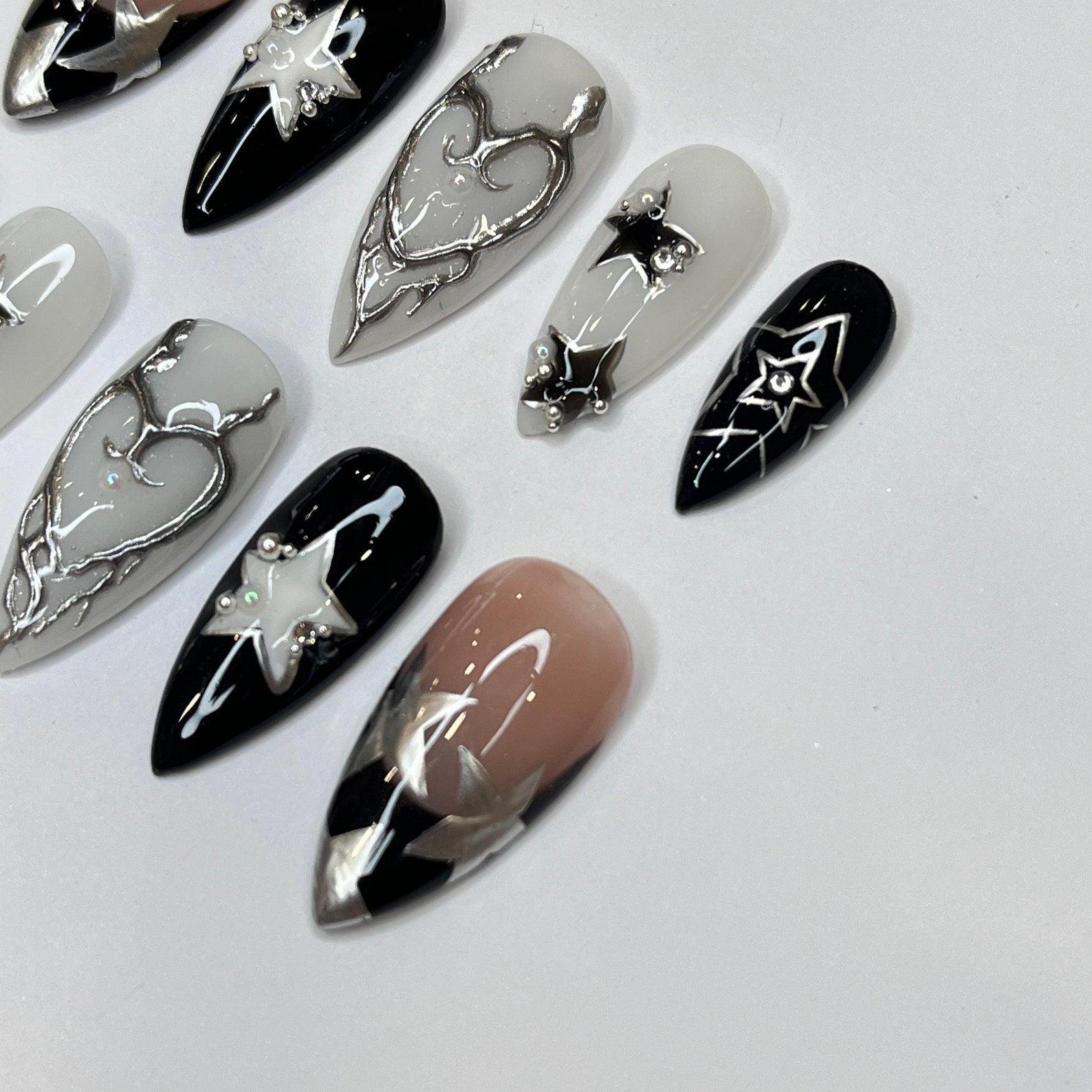Silver Stars Handmade Press on nails - Summer Nails