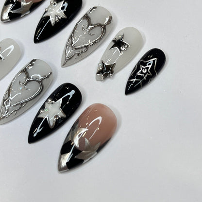 Silver Stars Handmade Press on nails - Summer Nails