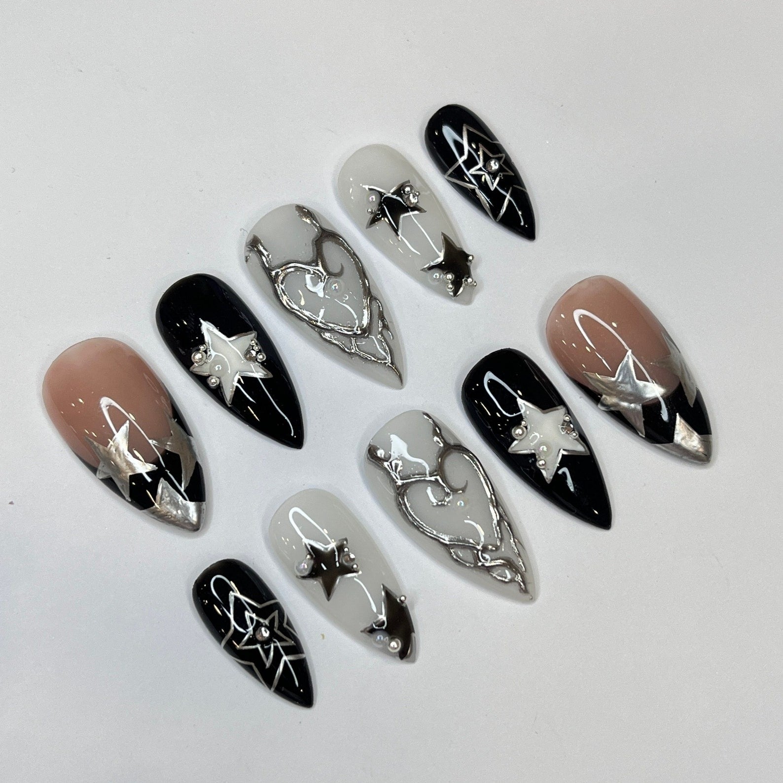 Silver Stars Handmade Press on nails - Summer Nails