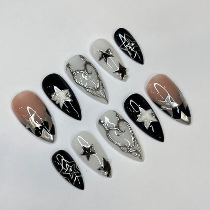 Silver Stars Handmade Press on nails - Summer Nails