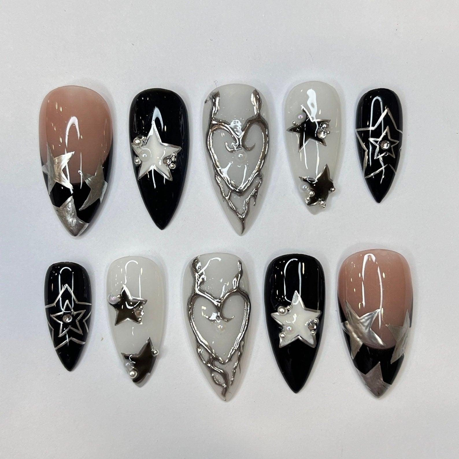 Silver Stars Handmade Press on nails - Summer Nails