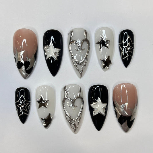 Silver Stars Handmade Press on nails - Summer Nails