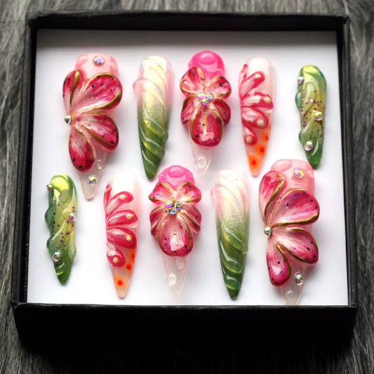 Summer Flowers Handmade Press on nails - Summer Nails 