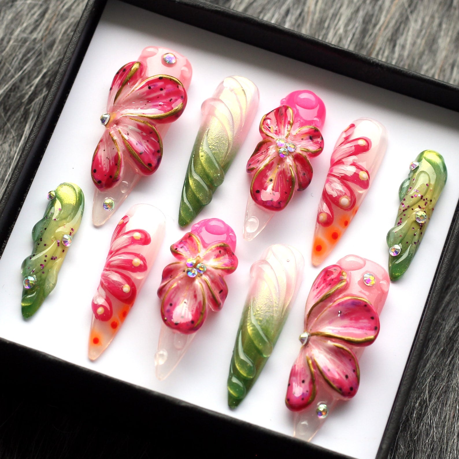 Summer Flowers Handmade Press on nails - Summer Nails 