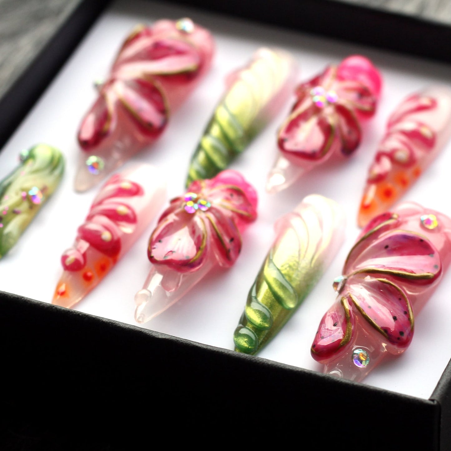Summer Flowers Handmade Press on nails - Summer Nails 