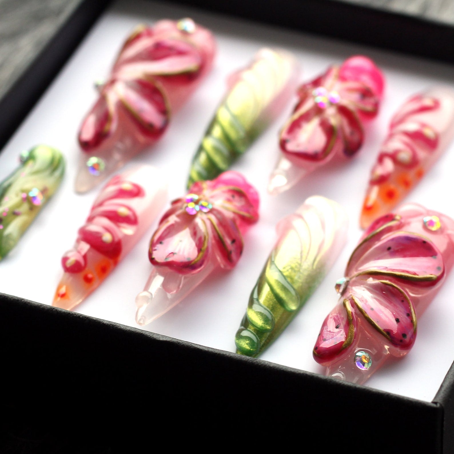 Summer Flowers Handmade Press on nails - Summer Nails 
