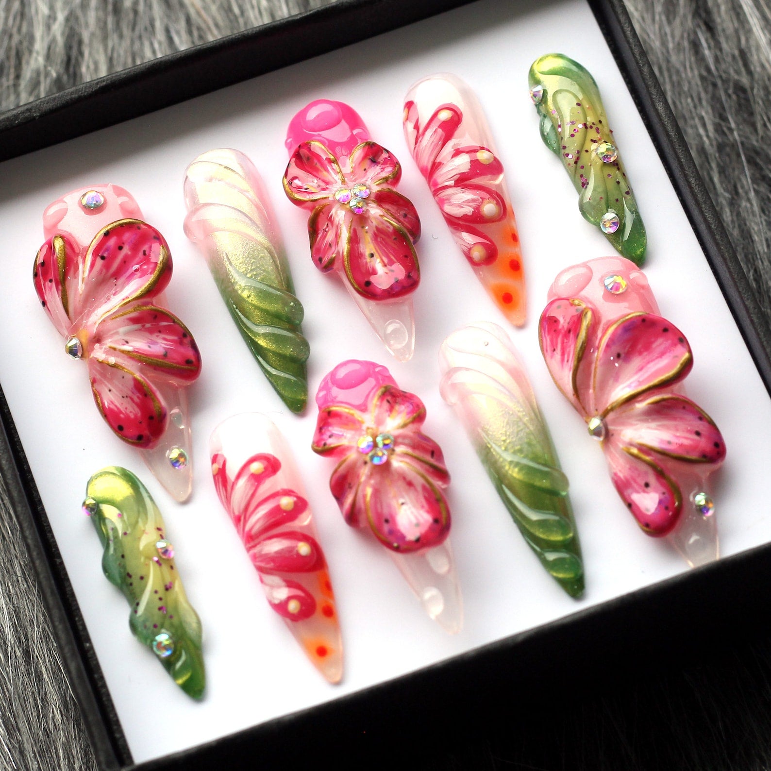 Summer Flowers Handmade Press on nails - Summer Nails 