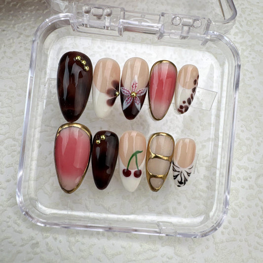 Summer Tropical Style 14 Handmade Press on nails 