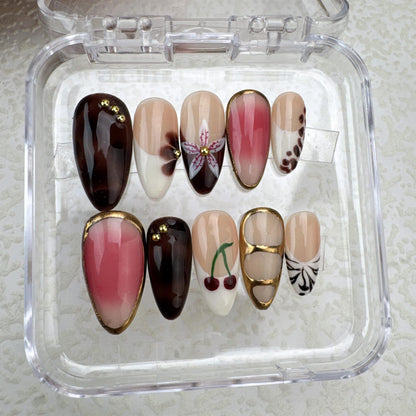 Summer Tropical Style 14 Handmade Press on nails 