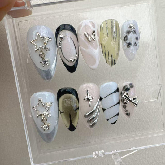 Summer Tropical White Handmade Press on nails
