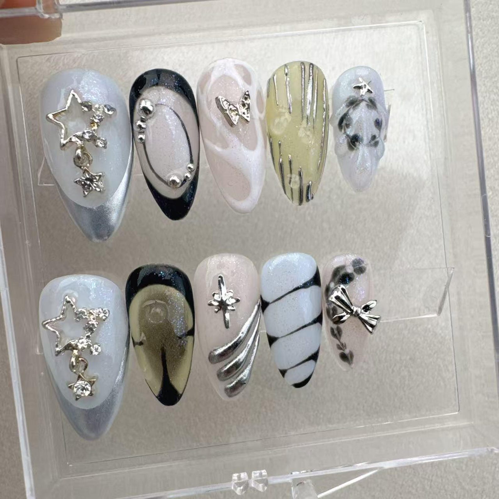 Summer Tropical White Handmade Press on nails