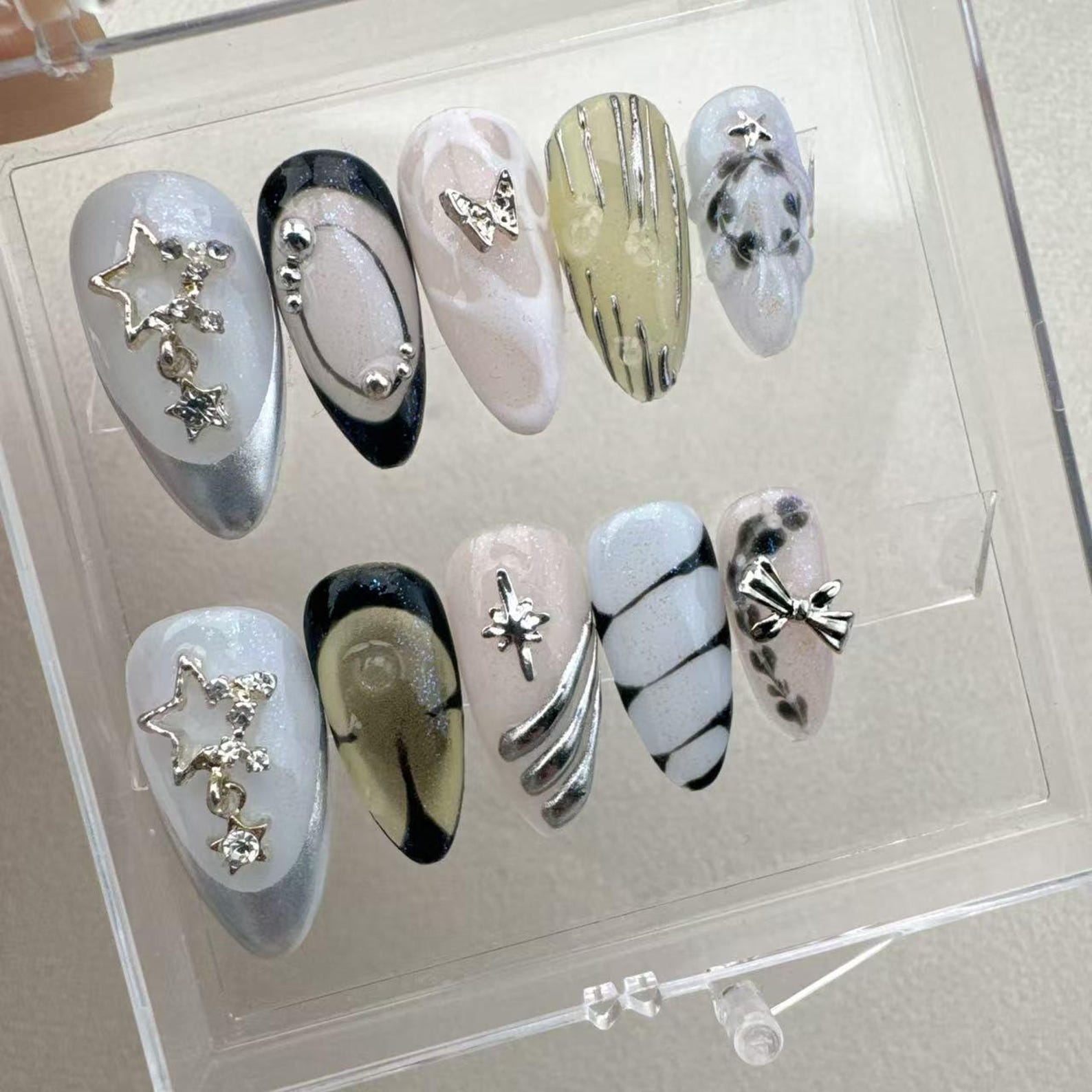 Summer Tropical White Handmade Press on nails