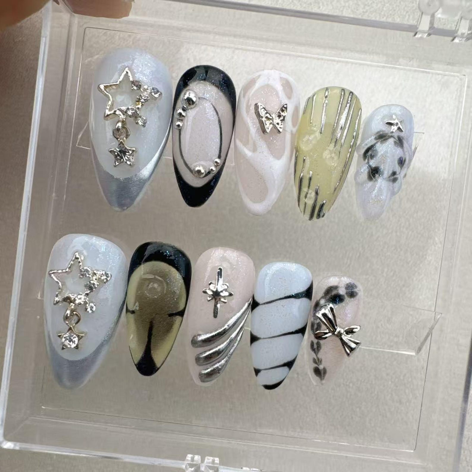 Summer Tropical White Handmade Press on nails